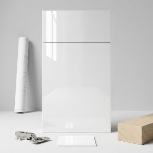 White Glossy Slab kitchen cabinets in a modern minimalist kitchen