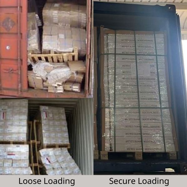 comparison of loose loading and secure loading in cabinet packaging for export