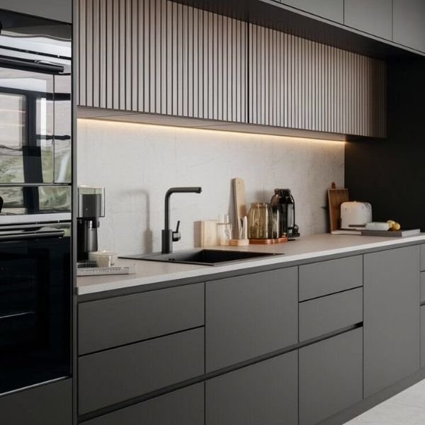 black kitchen cabinets contrast white backsplash design