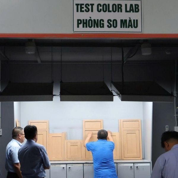 Quality control inspection in cabinet manufacturing factory for developers