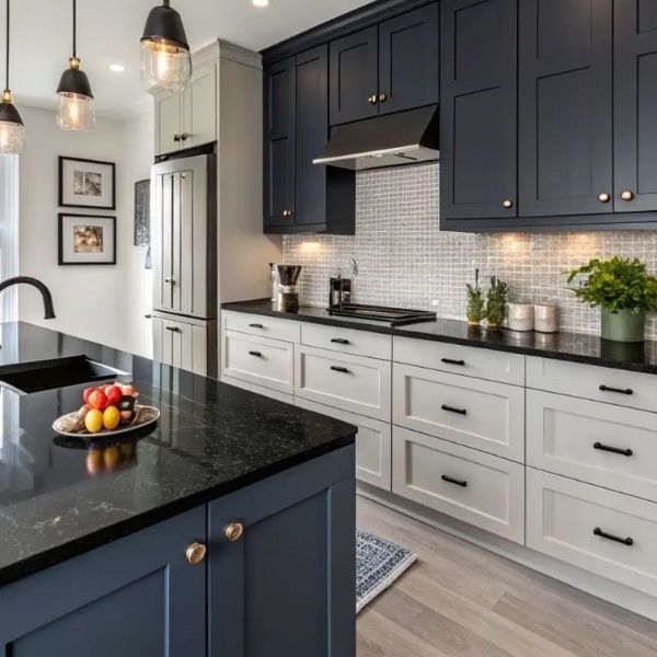 Contemporary kitchen with painted cabinets