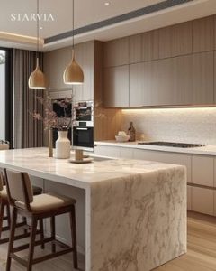 Modern veneer cabinets in a contemporary kitchen with natural wood texture and matte finish