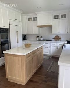 Painted vs stained cabinets comparison in a modern kitchen