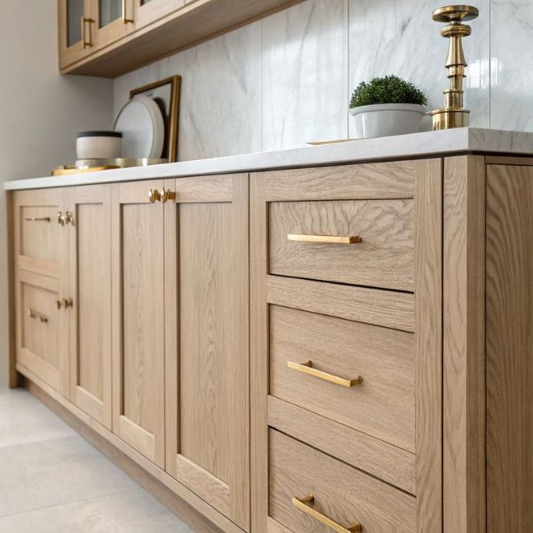 Close-up of shaker cabinet door design with recessed center panel
