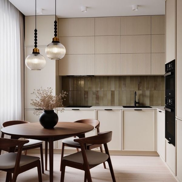 European-inspired kitchen with slim shaker cabinets