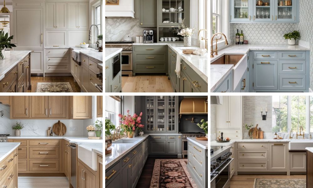 Inset kitchen cabinet color options including white and sage green