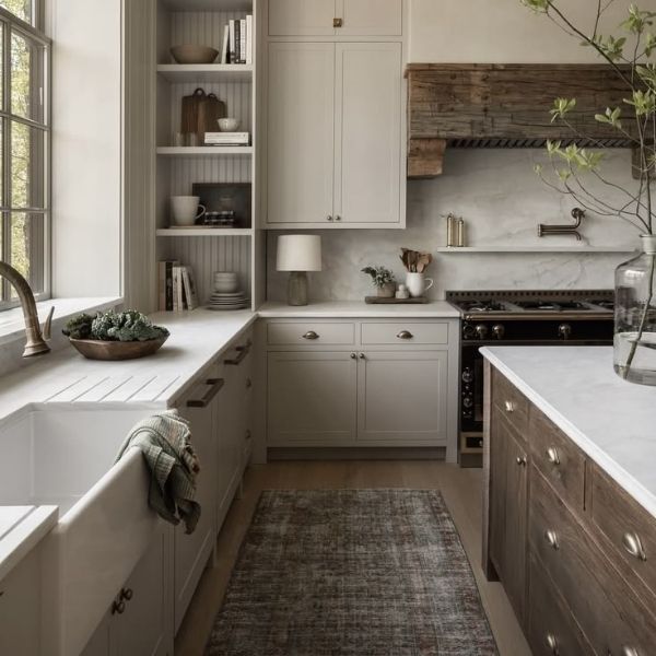 Inset kitchen cabinet with framed construction