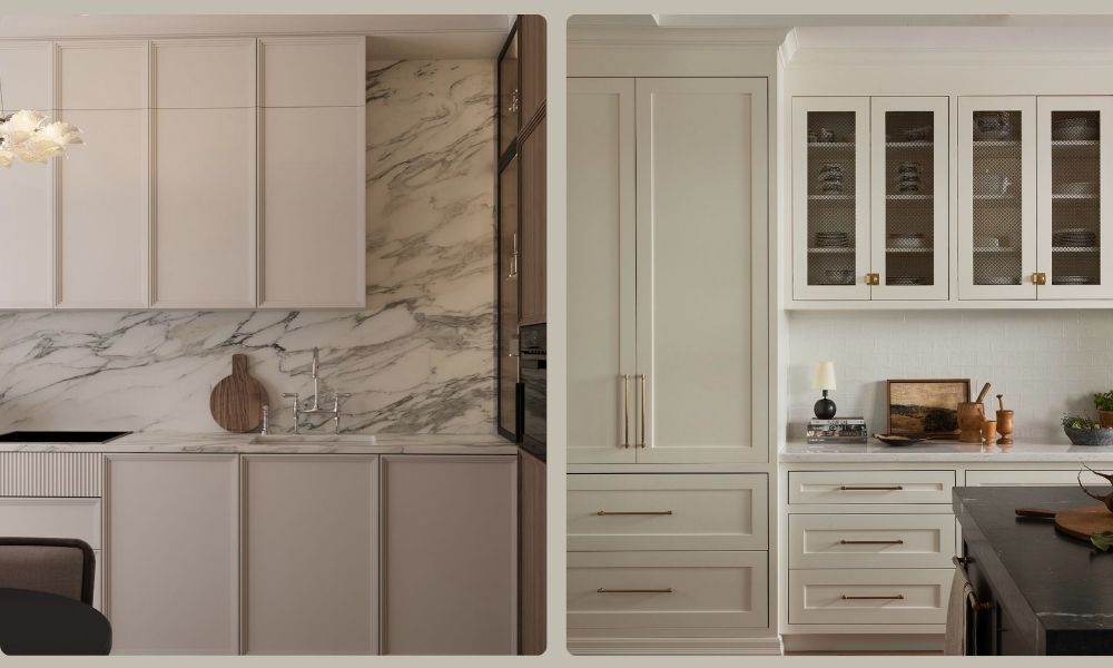 Slim shaker cabinet door profile compared to traditional shaker cabinet door profile