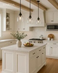 White shaker kitchen cabinets in a modern kitchen design