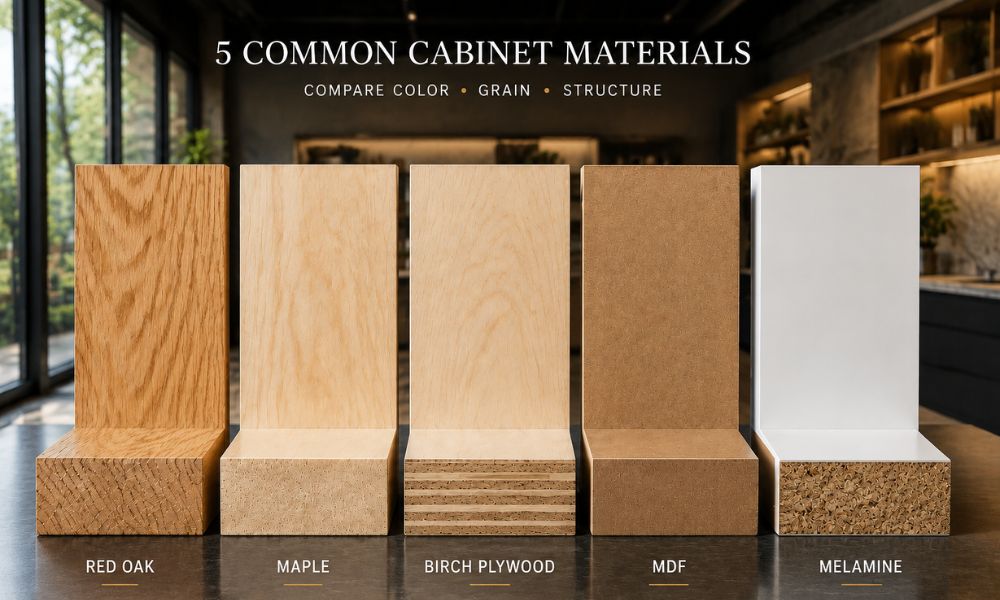 Comparison of oak maple birch plywood MDF and melamine for kitchen cabinets