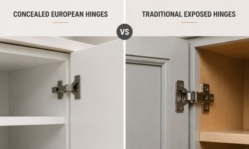 Comparison between concealed and exposed cabinet hinges