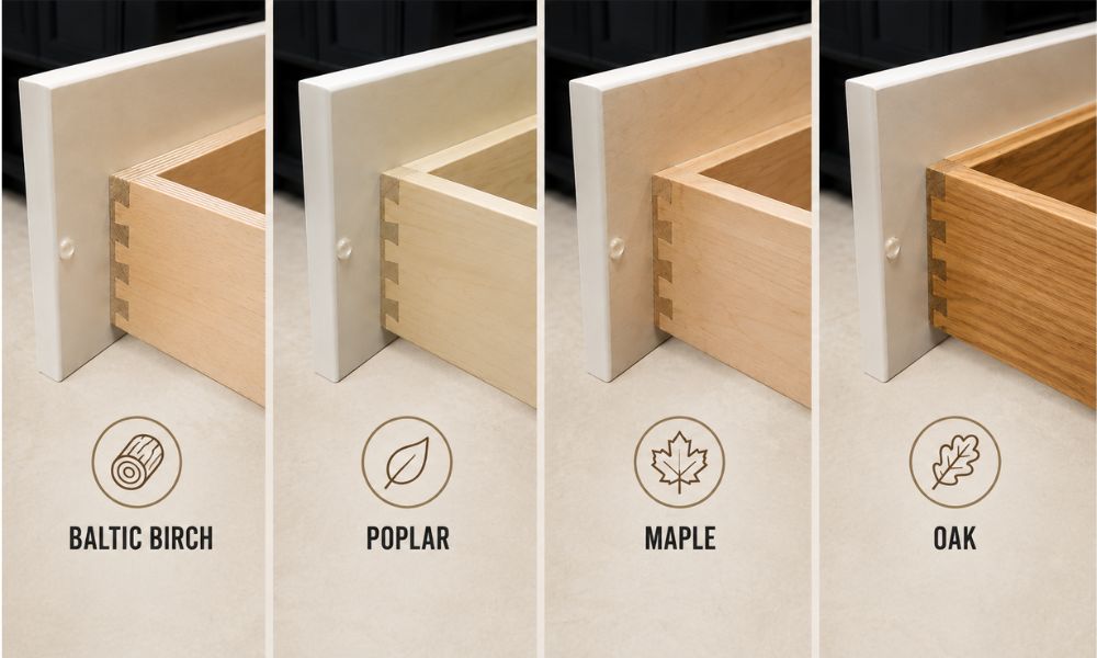 Baltic birch poplar maple and oak wood used for dovetail drawer boxes