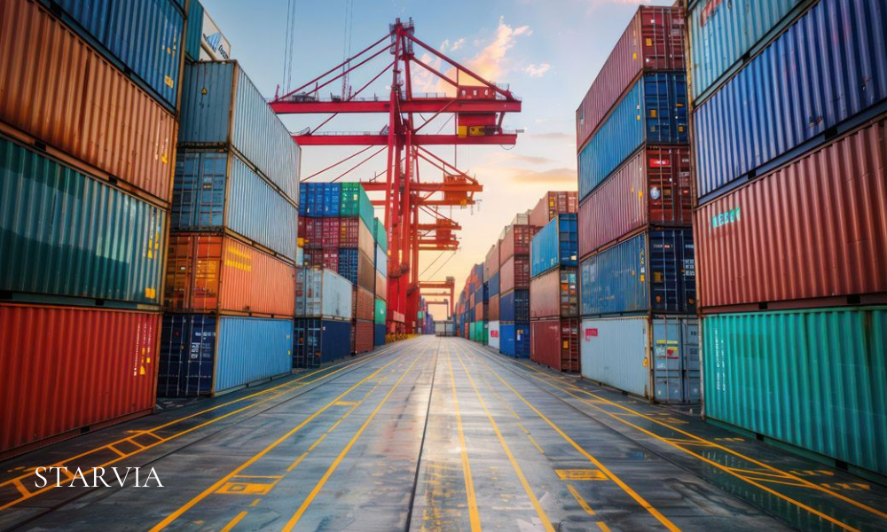Shipping containers at an international port supporting Vietnam kitchen cabinet exports.