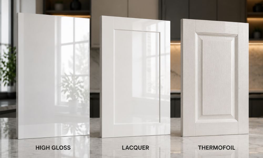 High gloss vs lacquer vs thermofoil cabinet finishes