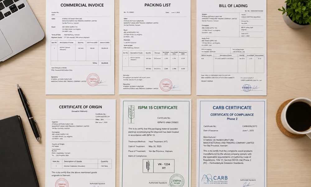 Kitchen cabinet export documents for customs clearance