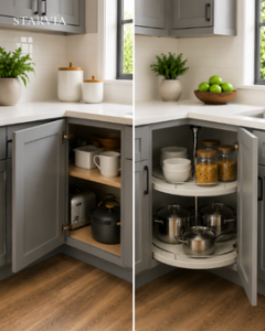 Comparison between lazy susan and blind corner kitchen cabinets