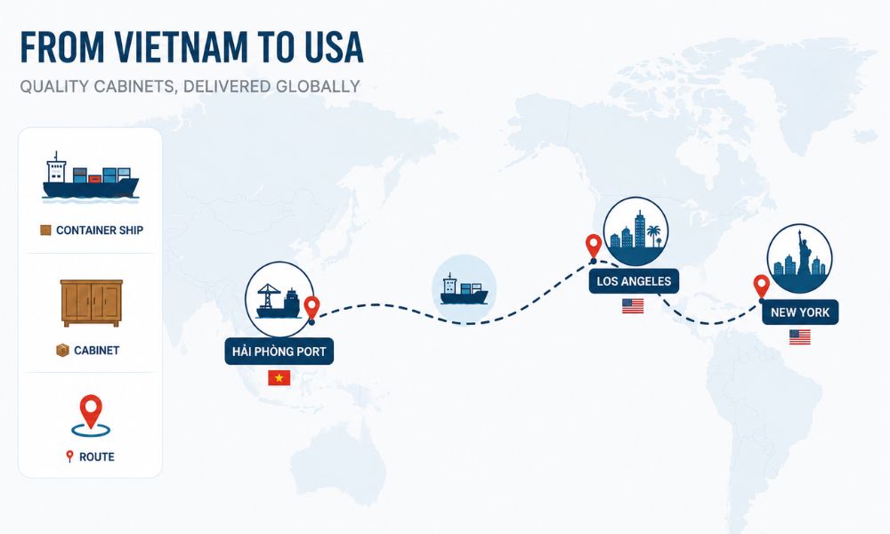 Shipping route from Vietnam to the United States for kitchen cabinets