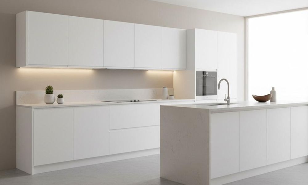 White thermofoil kitchen cabinets