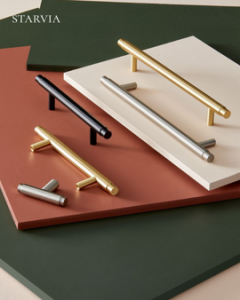 Cabinet Pull and Handle Finishes Wholesale OEM displayed in brushed brass, matte black, satin nickel and graphite finishes