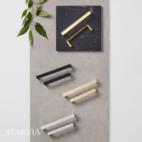 Comparing cabinet pull samples before selecting a finish