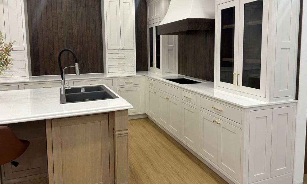 Kitchen cabinet toe kick trim and molding detail