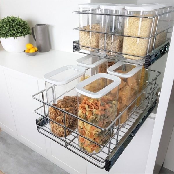 Kitchen cabinet wire basket organizer finish