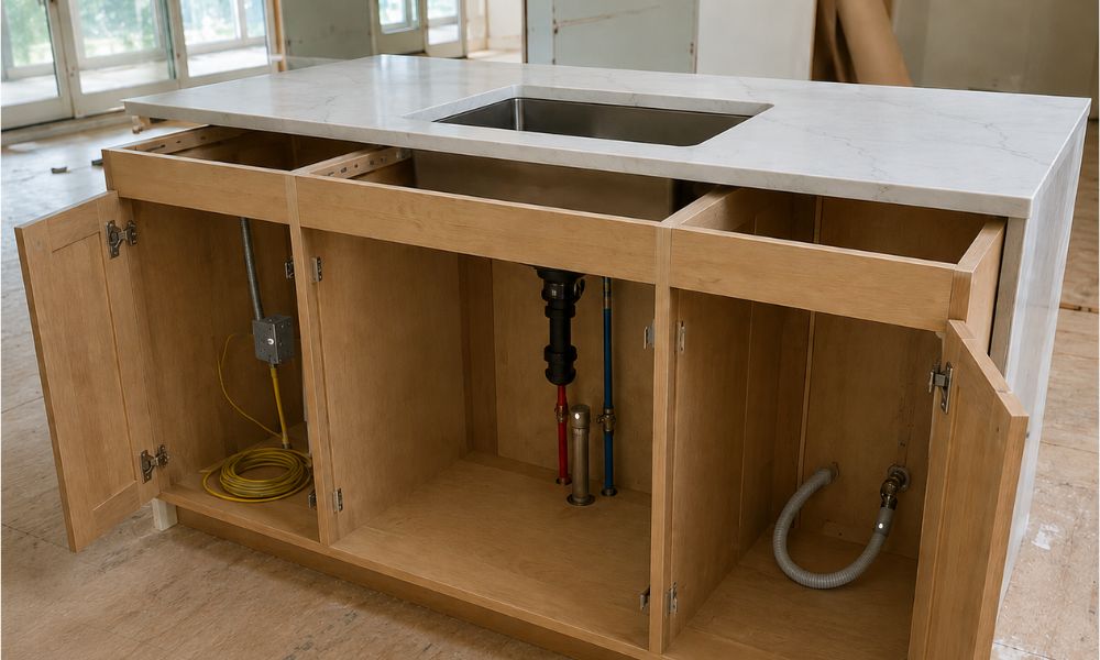 Kitchen island electrical and plumbing rough-in