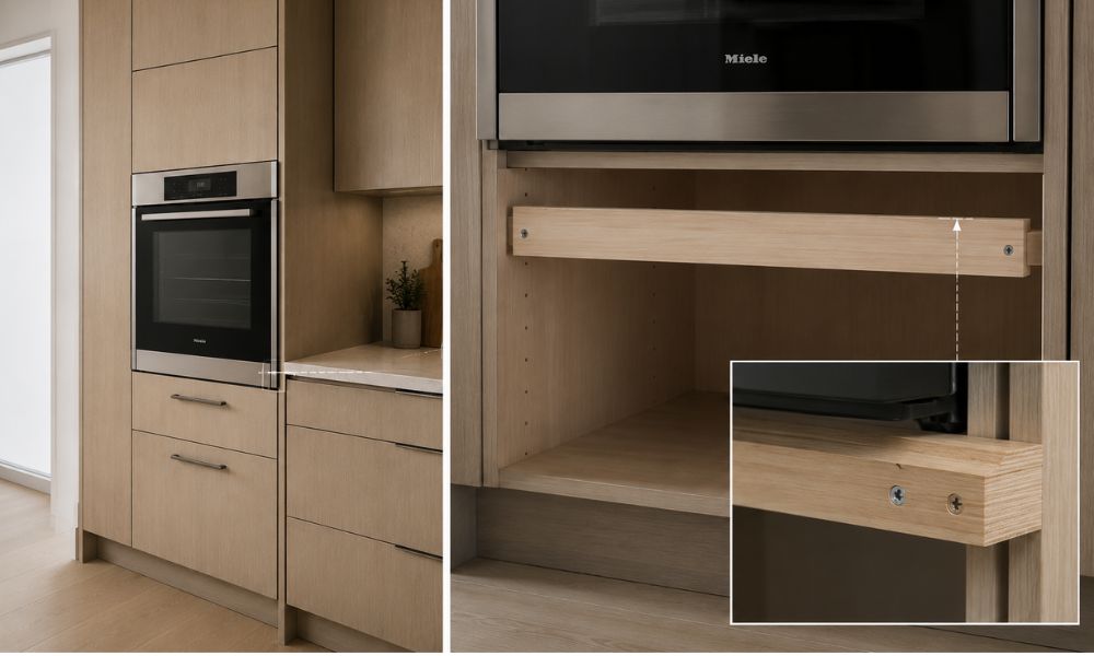 Wall oven cabinet reinforcement for OEM kitchen cabinets