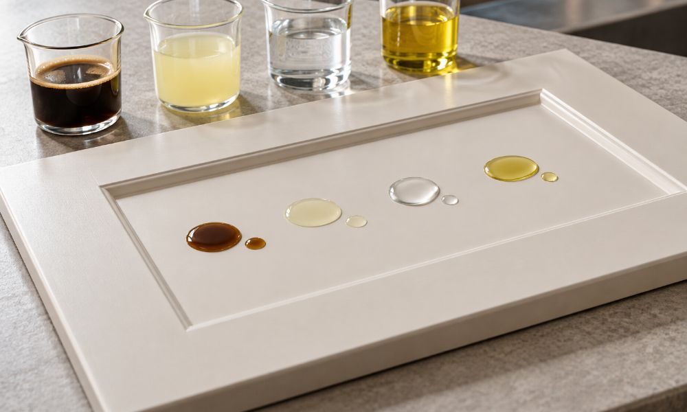 Kitchen cabinet finish durability wholesale OEM chemical resistance testing with common household liquids