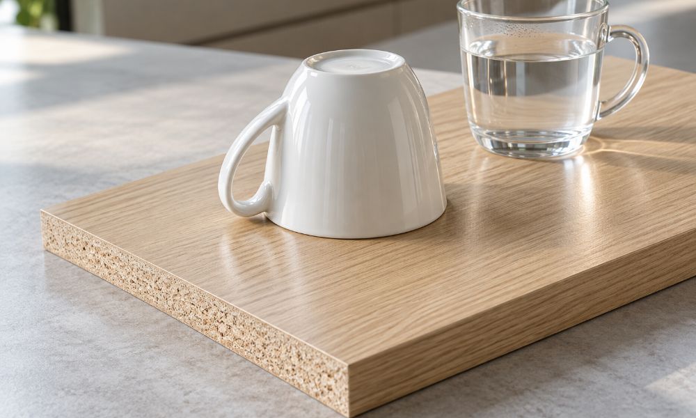 Kitchen cabinet finish durability wholesale OEM interior shelf water holdout test using an inverted ceramic mug